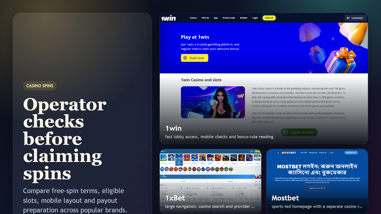 Casino Spins operator check collage with real public page screenshots